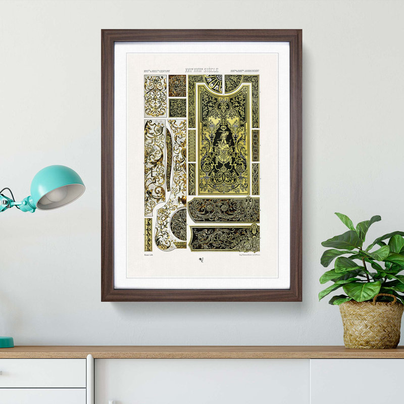 17th and 18th Century Pattern with Scrolls and Birds by Albert Racinet - Picture Frame Print, Walnut Framed