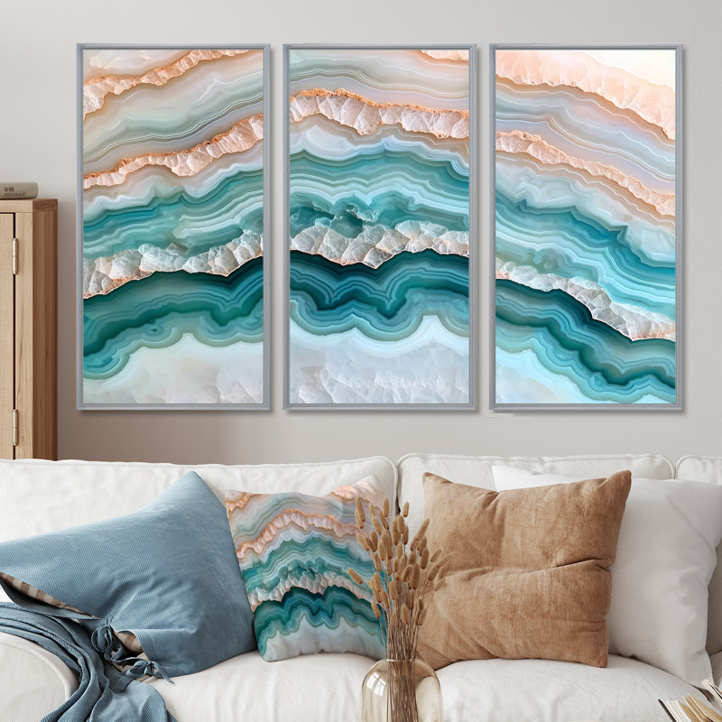 Agate «Dream River», ensemble d'art mural géode en pierre, Reproduction avec cadre flottant, 40" H x 60" W, Argent argent
