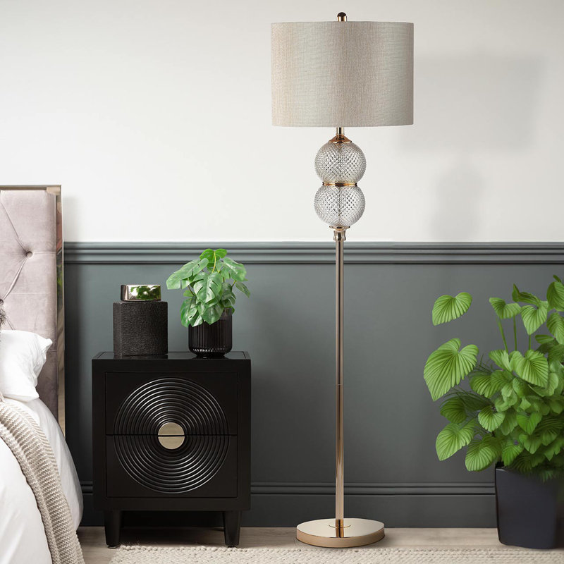 Axiry 157.5cm Living Room Floor Lamp with Glass & Metal Base, Floor Standing Corner Lamp with Linen Shade