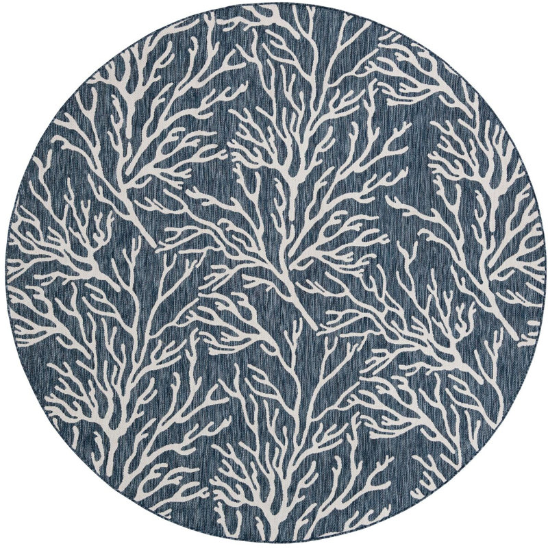Tapis bleu contemporain Azilynn, Rond 10 pi