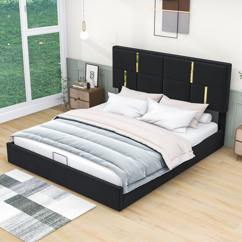 Grand lit plateforme avec rangement Meryem, Noir
