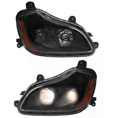 Black Headlights Compatible With Kenworth T680 2013-2021 Included Bulbs Passenger Side