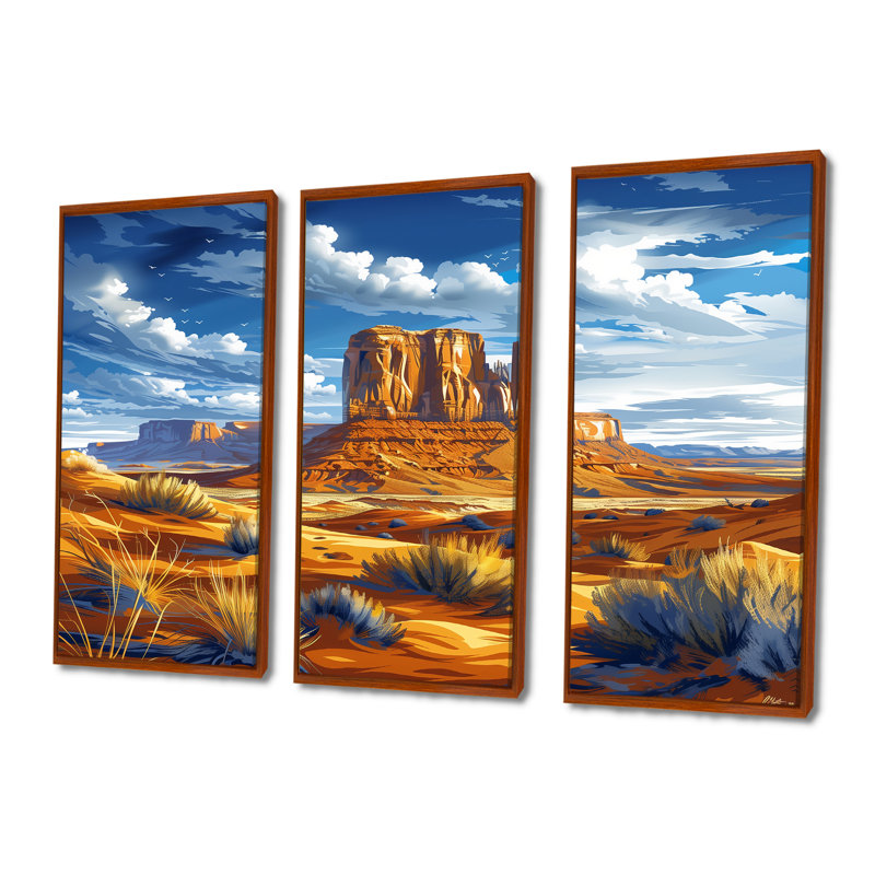 Margrid - Ensemble d'art mural désert, Toile avec cadre flottant brun, H 32 po x l 16 po x P 1 po