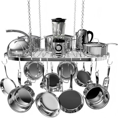 Heavy-Duty Hanging Pot Rack -Silver Alloy Steel Ceiling Storage With 15 Hooks
