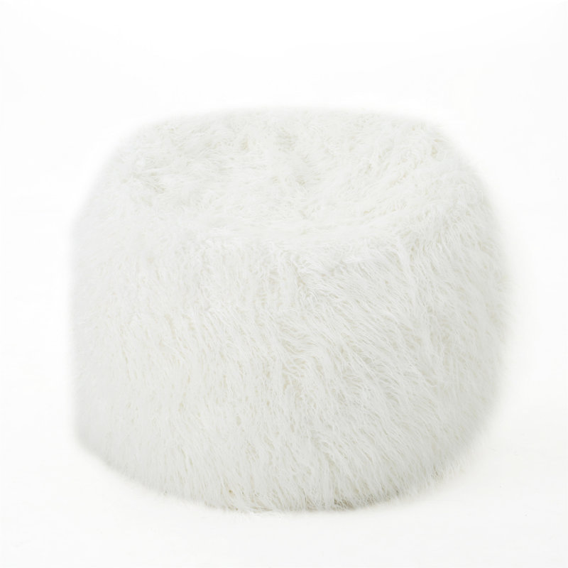 Mahin 5 Foot Rounded Faux Fur Bean Bag, White Faux Fur