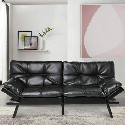 Besharat 71" Full Wide Leather Futon Split Back Convertible Sofa