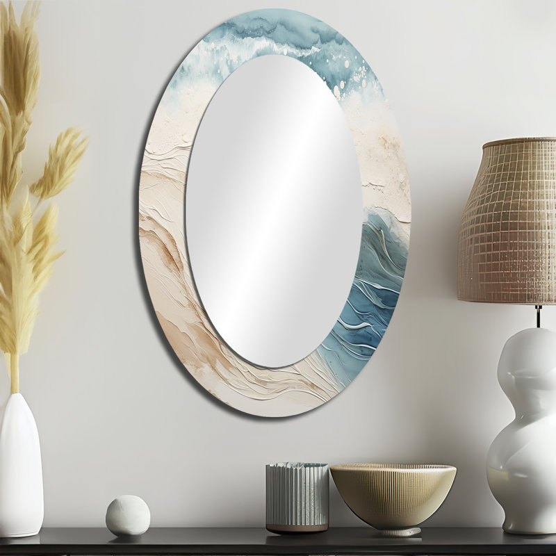 Miroir mural moderne moderne bleu et beige, 36 po x 24 po