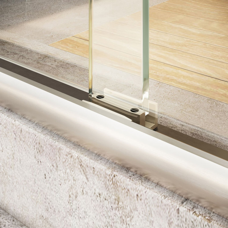 Strada 44 - 48 x 76 "Porte de douche coulissante sans cadre 3/8" en verre trempé transparent, Nickel brossé