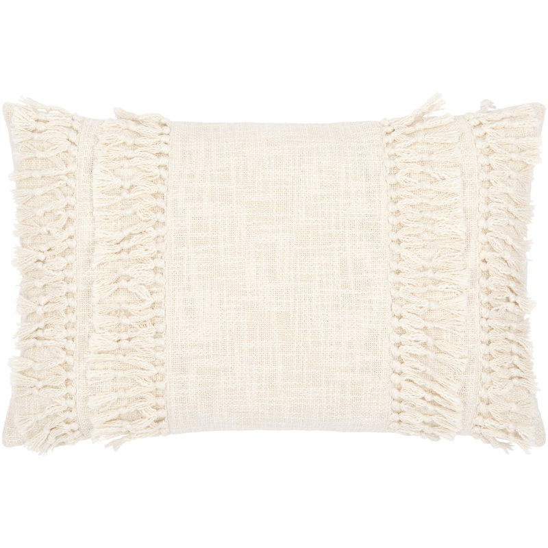 Cream Cotton Rectangular Kids Throw Pillow with Tassels