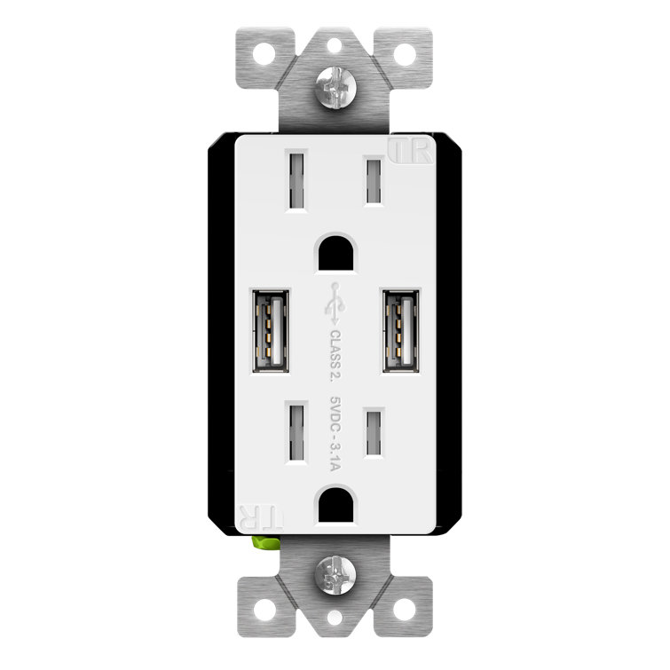 USB Wall Outlet Charger, 15A Tamper Resistant Decorator Receptacle