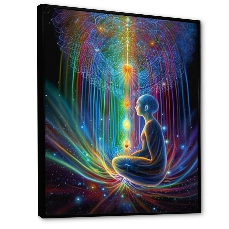 Iridiscent Rainbow Awakening - Imprimé, Cadre flottant noir, 44" H x 34" W