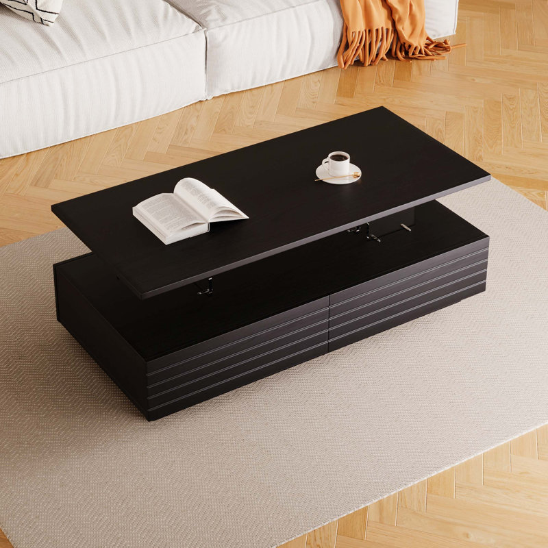 Table basse moderne à 2 tiroirs avec lumières DEL modernes, Noir