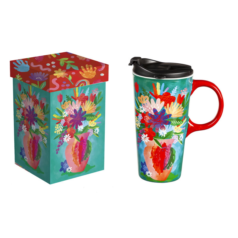 Tasse de voyage, 17 oz., Fleurs dans un vase