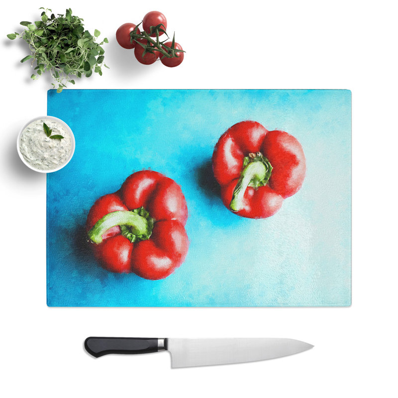 Tempered Glass Two Bell Peppers Painting Chopping Board, 20 cm x 28.5 cm