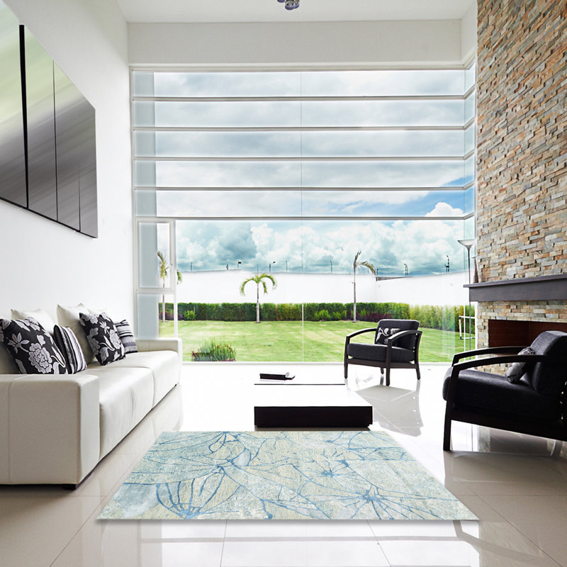 Tapis contemporain gris / bleu, Carré 4 pi