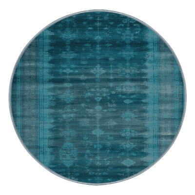Machine Washable Overdyed Blue Area Rug