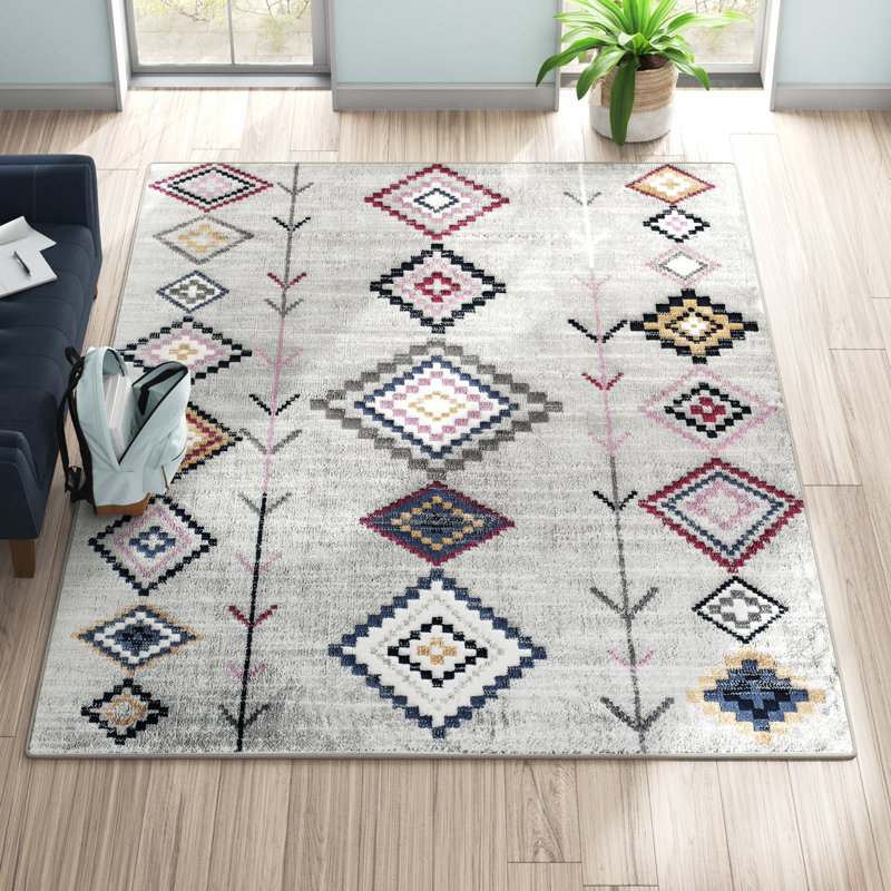 Tapis gris à motif tribal autochtone Spurgeon, Rectangle 8 pi x 10 pi
