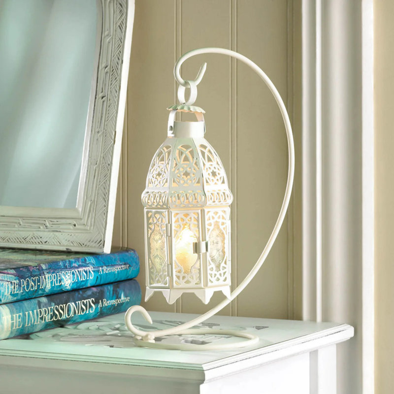 LANTERNE BOUGIE FANTAISIE BLANCHE AVEC SUPPORT