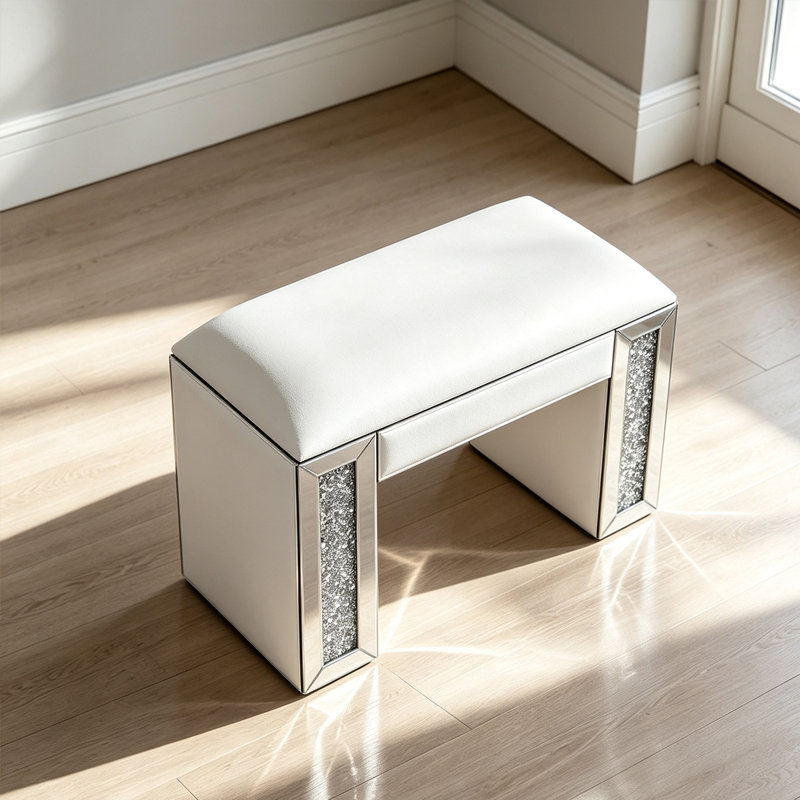 55"Glam Mirrored Vanity Stool for Elevated Room Ambiance