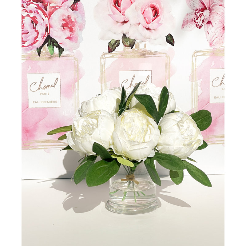 Rose Peony Arrangement, Artificial Faux Table Centerpiece, White