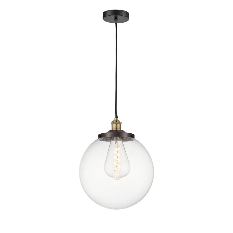 Luminaire suspendu simple à 1 lumière Alfonsa, Clair, Laiton antique noir