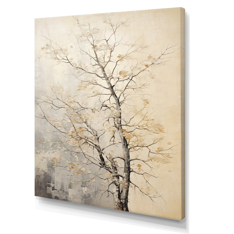 Chêne beige arbres solitude I - grand art mural chêne, 32" H x 24" W, Toile tendue