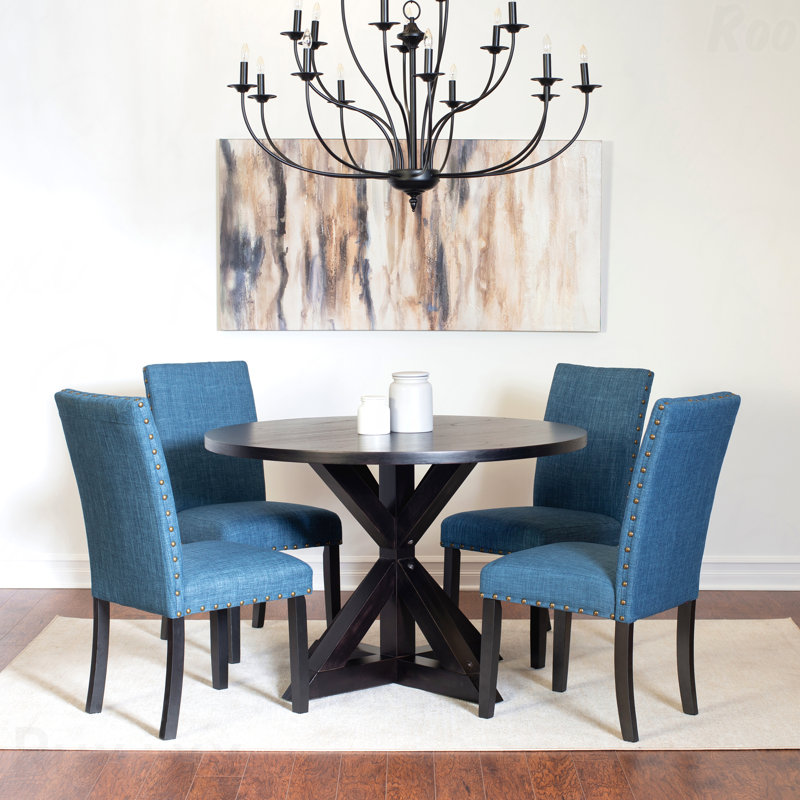 Ensemble de salle à manger 5 pièces Mytzi: table croisée et 4 chaises élégantes, Bleu