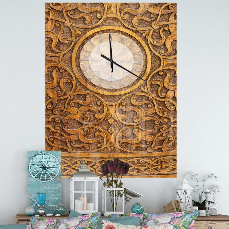 Vieille porte sculptée - Horloge murale abstraite, Grand