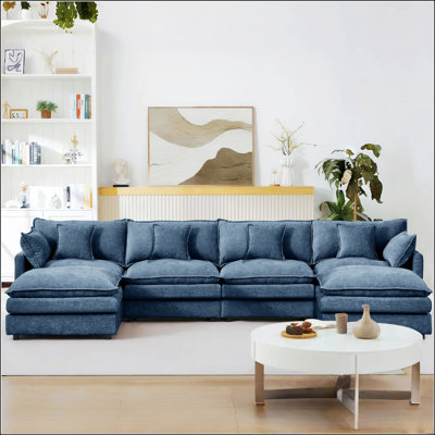 Modular Sectional Sofa, U-Shaped Couch Set For Living Room, 4-Seater Comfortable Cloud Couches With Movable Ottoman, DIY Combination, Chenille Fabric