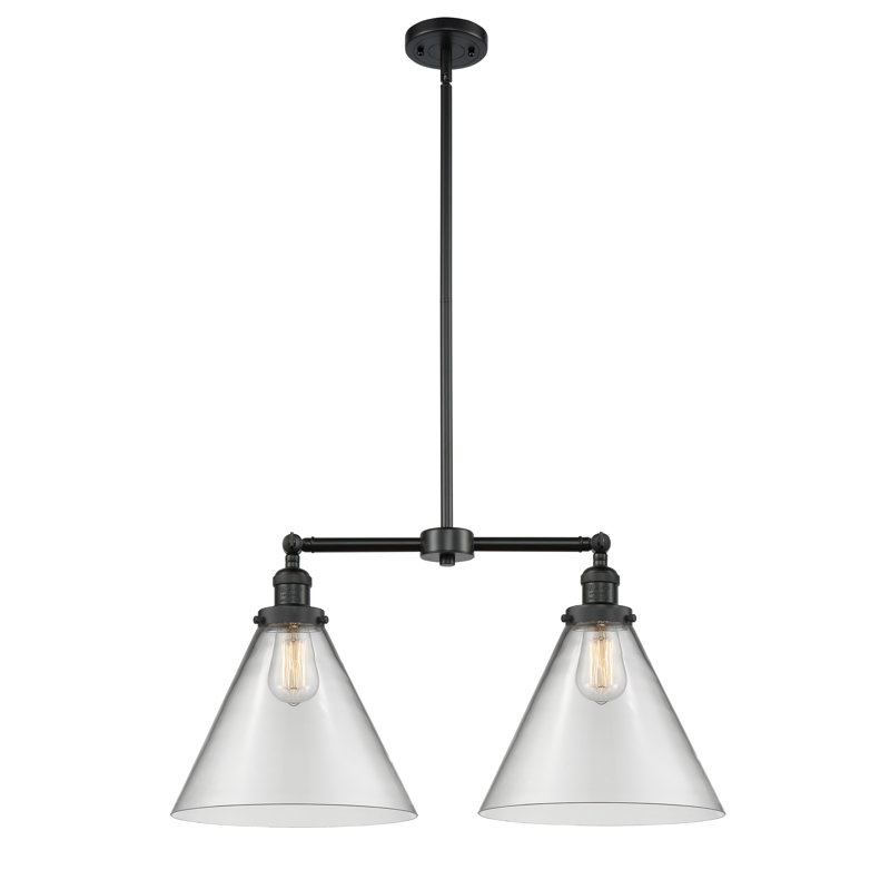 Runkle 2 - Light Kitchen Island Pendant, 6 Watt Vinage LED Bulb, Clear, Matte Black