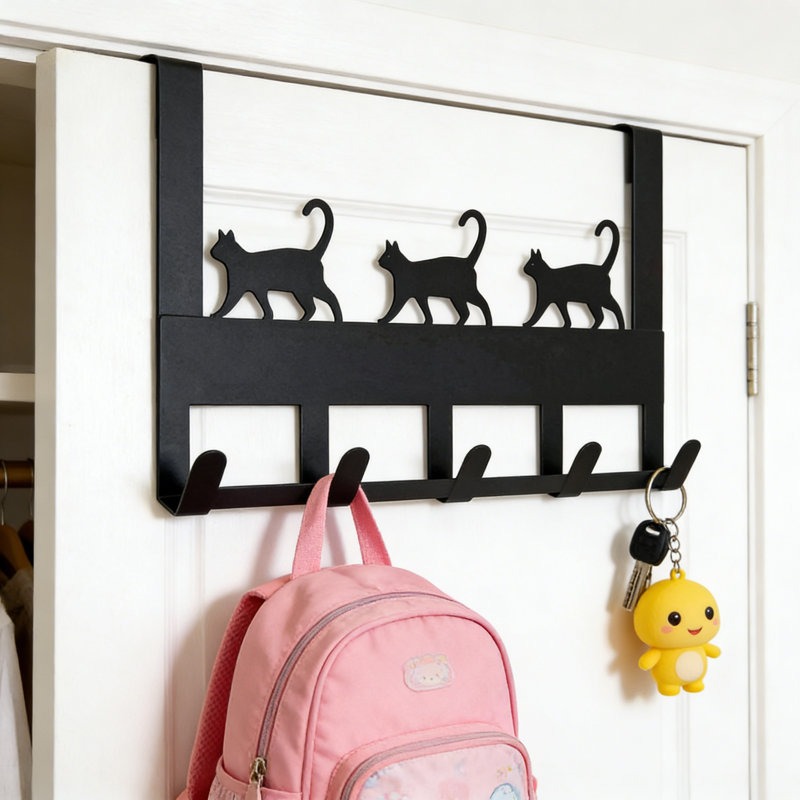 Rangement au-dessus de la porte avec 5 crochets pour serviettes, manteaux, sacs à dos, chapeaux et clés - Cintre en métal robuste pour un rangement peu encombrant