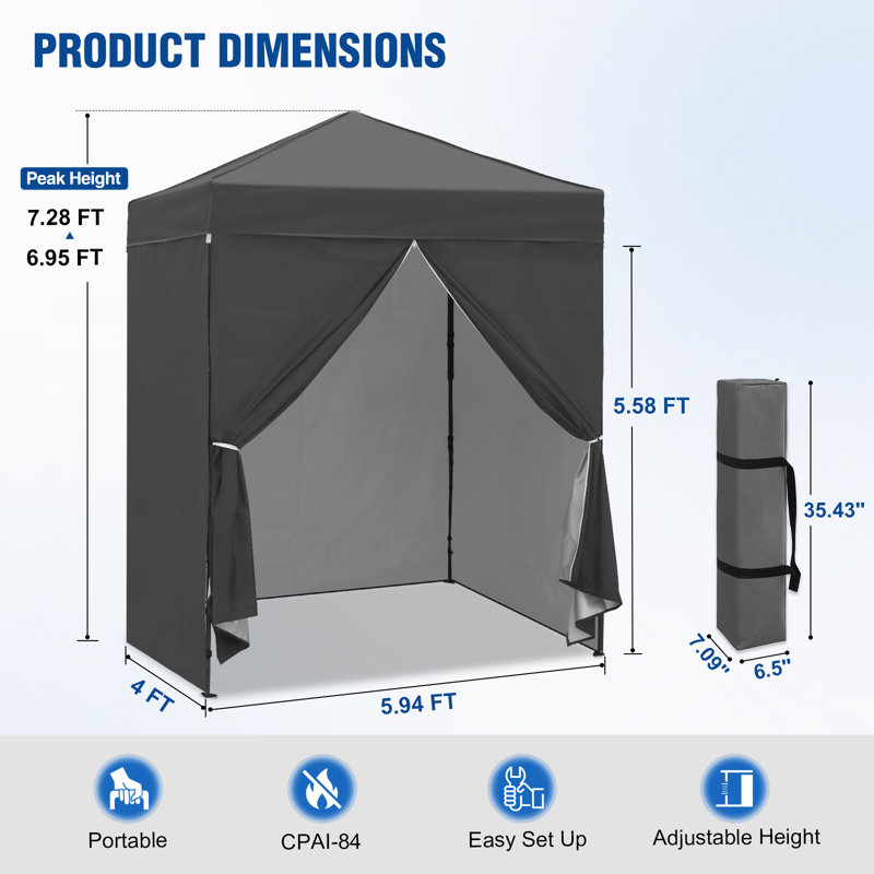 Auvent escamotable 6 x 4 pi avec 4 parois latérales amovibles, abris de jardin faciles à installer, Gris foncé