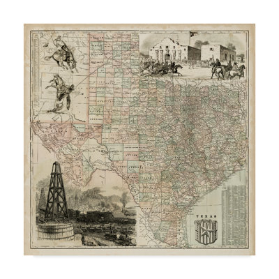 Wrapped Canvas Wall Art - Vision Studio 'Map Of Texas' Wall Art for Living Room, Bedroom, or Office Décor - 14x14