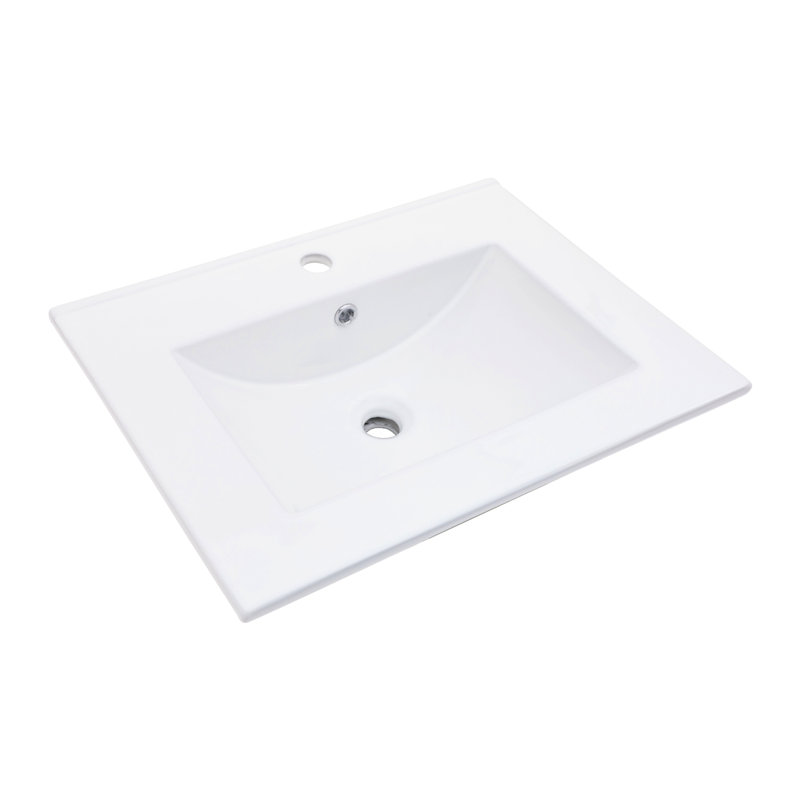 Dessus de meuble-lavabo en céramique blanc 24 po x 18 po Orrin - Teinture, trop-plein, 3 trous de robinet, évier généreux et design spacieux