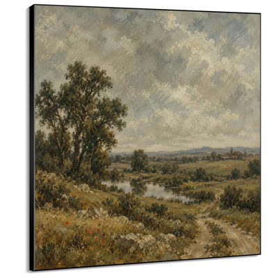 Très grand reproduction d'art sur toile - Vallée de rivière rustique avec de grands arbres pour le salon ou la chambre à coucher - «Assemblage requis du cadre (cadre non fini)»