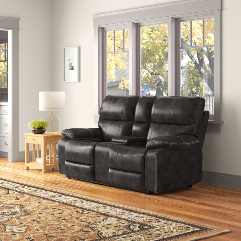 Houghtaling 74.8'' Faux Leather Power Reclining Loveseat, Gray Faux Leather