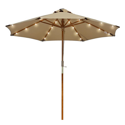 Arlmont & Co. Refined Casual 9 FT 32 LED Solid Wood Market Umbrella for Boutique Hotel, Vineyard Estate Lounge, Wellness SPA - Bohemian Rustic