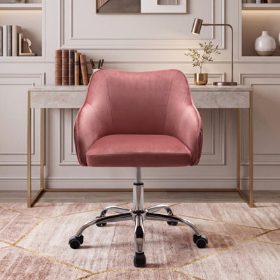 Kinzie Epinine Velvet Upholstered Swivel & Adjustable-Height Task Chair with Chrome Metal Base