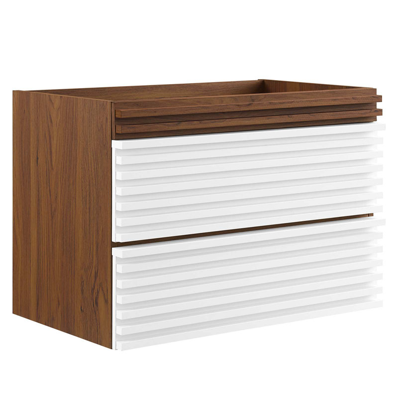 White and Walnut 30" MDF Wall-Mount Single Bathroom Vanity