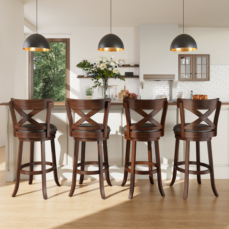 Swivel Upholstered Counter Stool with Solid Wood Frame, 4