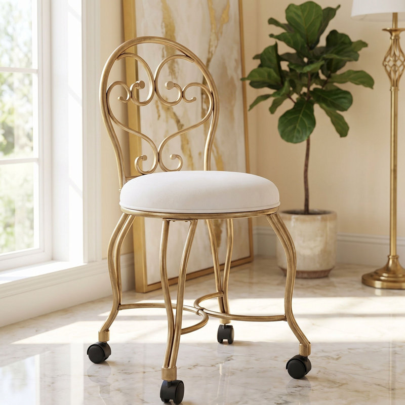 Elegant Gold 18" Vanity Stool with Smooth-Rolling Casters, Bronze