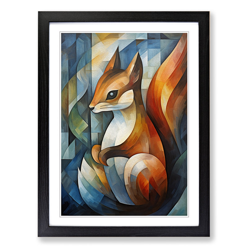 Squirrel Abstract - Single Picture Frame Print on Wood, 64cm H x 46cm W x 2cm D, Black 
