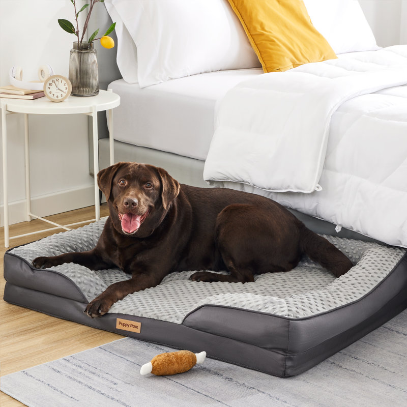 Small Gray Orthopedic Waterproof Dog Bed with Bolsters
