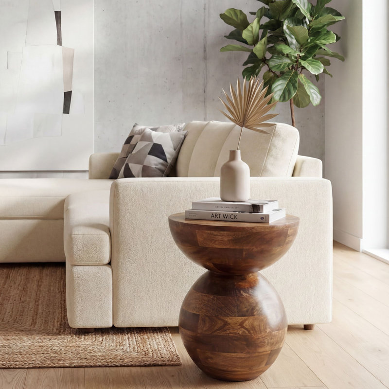 Natural Mango Wood Round Side Table