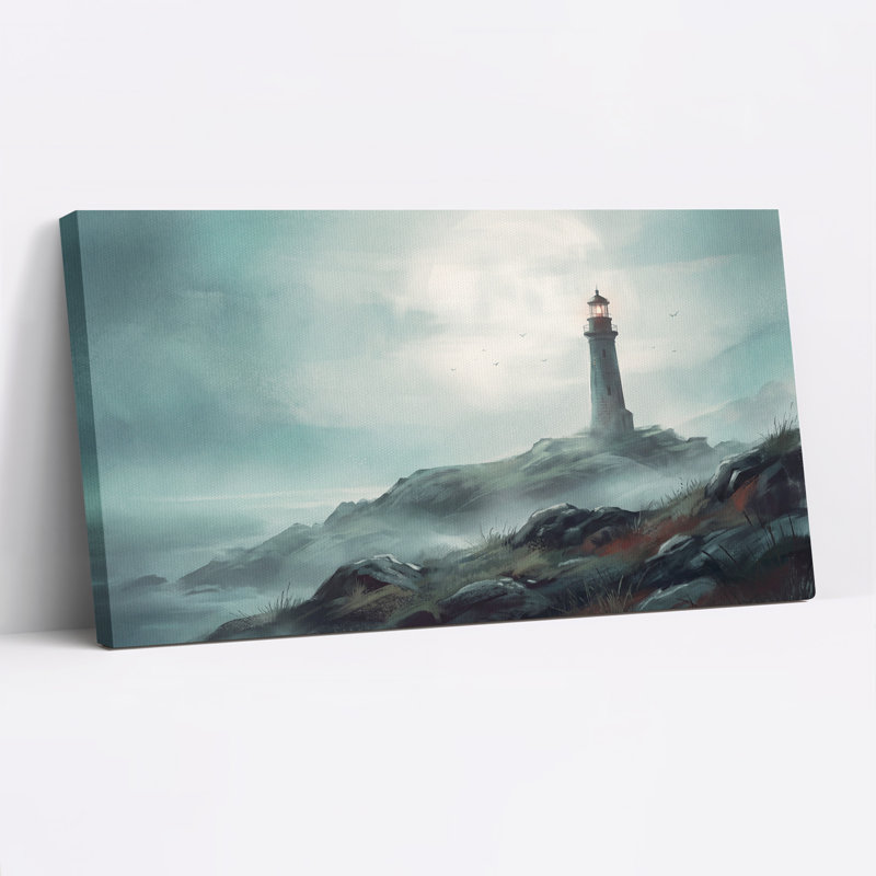 Tableau sur toile d'Halloween représentant un phare au clair de lune sur une falaise rocheuse, 58“W x 28”H