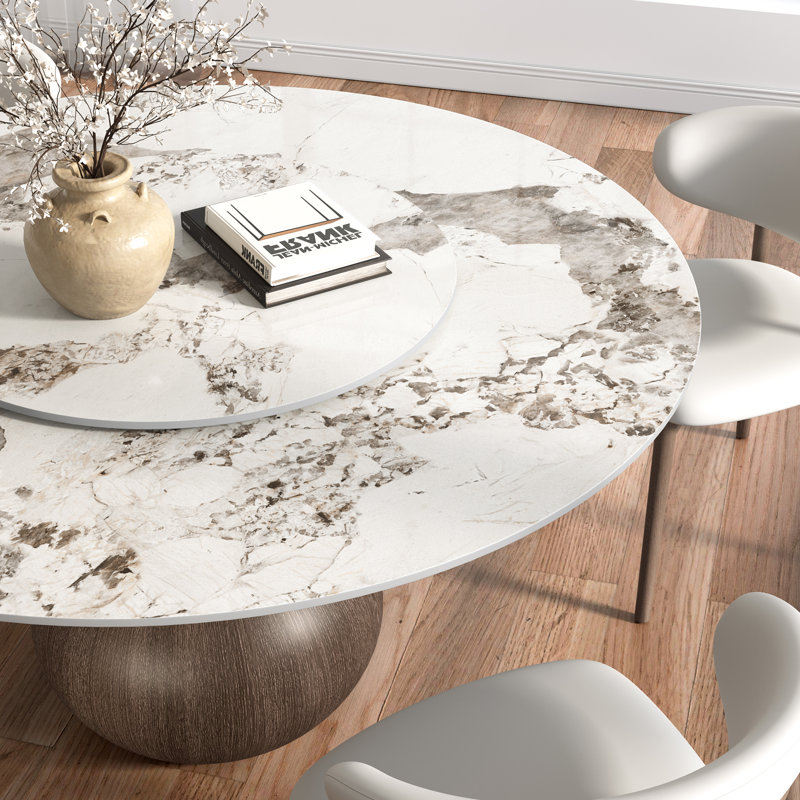 Solid Wood Pedestal Dining Table Round With Removable Lazy Susan, Brown, 29.52"H x 53.15"L x 53.15"W, Dark Walnut