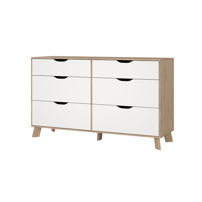 Commode double 6 tiroirs Leota, hickory Jackson / blanc