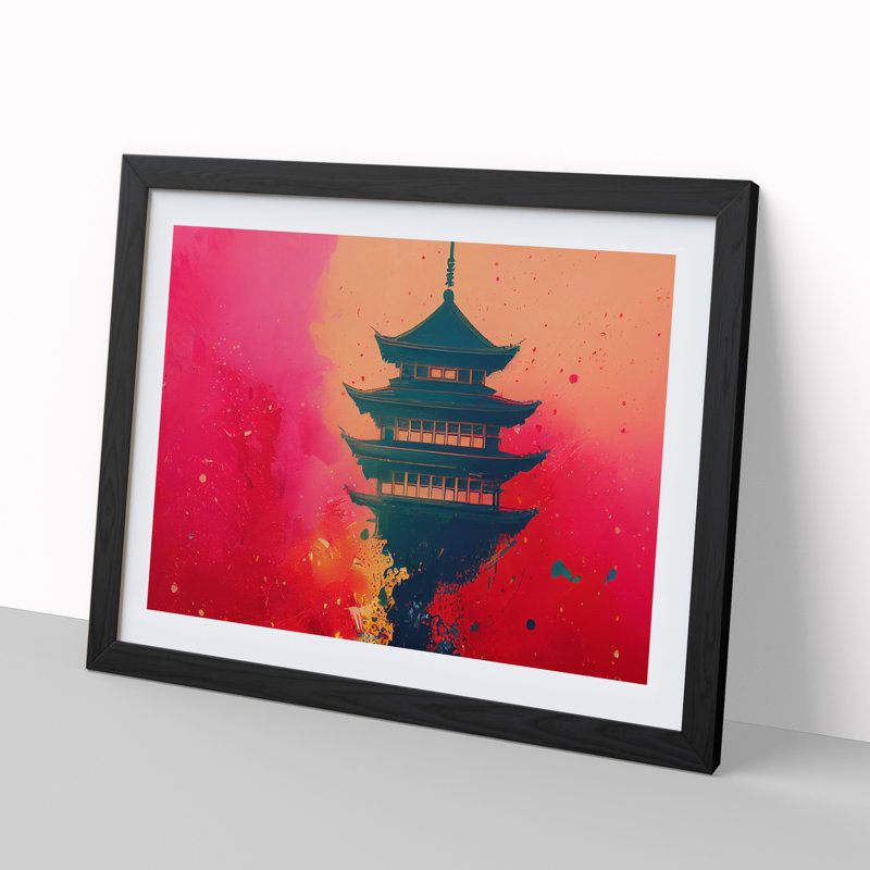 XH1022-6561X Pagoda Paint Splash Vol.1 - Single Picture Frame Print, Black, 46cm H x 64cm W x 2cm D