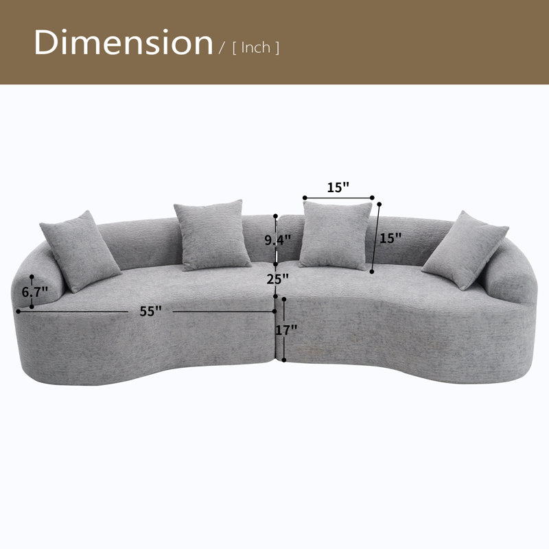 Canapé modulaire incurvé à pleine compression incurvé, canapé modulaire 30D pour appartement et salon, L 110 lb, fermeté 60 avec 4 coussins