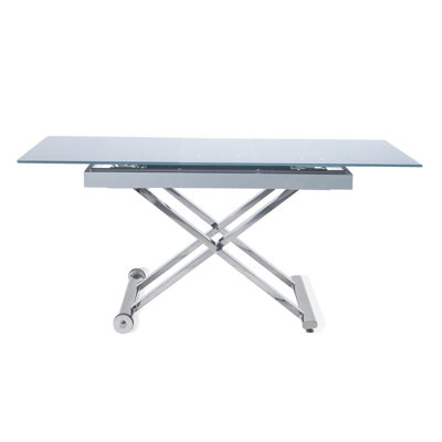 Fenster Extendable Glass Top Metal Base Dining Table